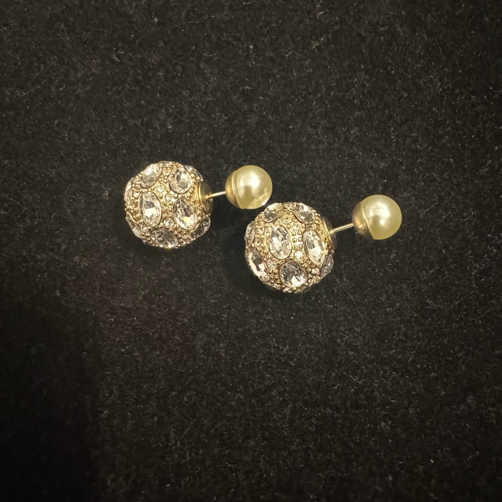 Dior Gold and Silver Crystal Earrings with Pearl Drops - Picture 5 of 8